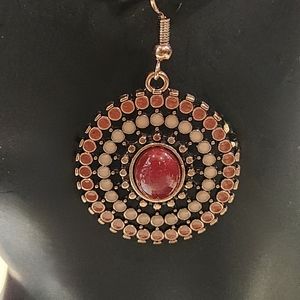 Boho Oval Copper Earrings Red Cabochon Hippi Earrings NWT